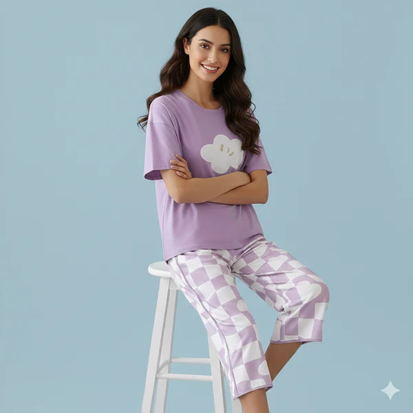 ELVY - 0067 WHITE FLOWER   NIGHT SUIT